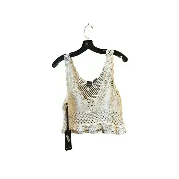 NWT Pinko Limosa Cream Cropped Crochet Tank Top Boho Festival Size Medium - Picture 4 of 10